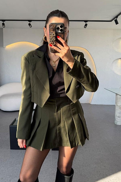 Jacke Haki Crop Blazer Ceket