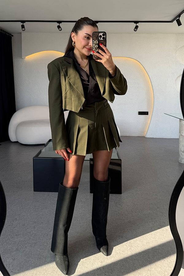 Jacke Haki Crop Blazer Ceket