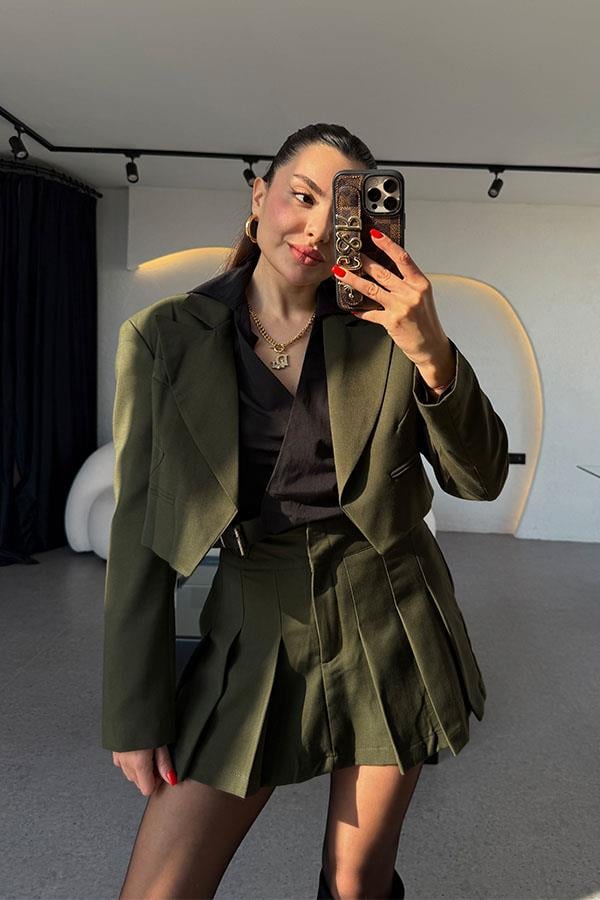 Jacke Haki Crop Blazer Ceket