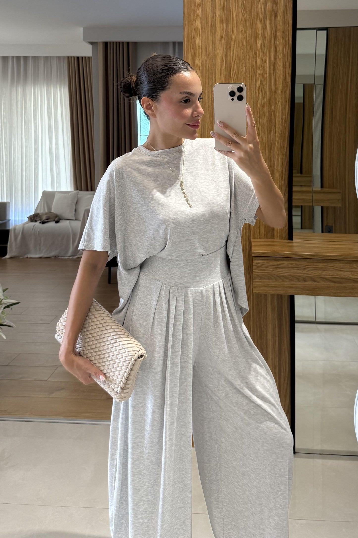 Jaden Gri Şalvar Modal Takım