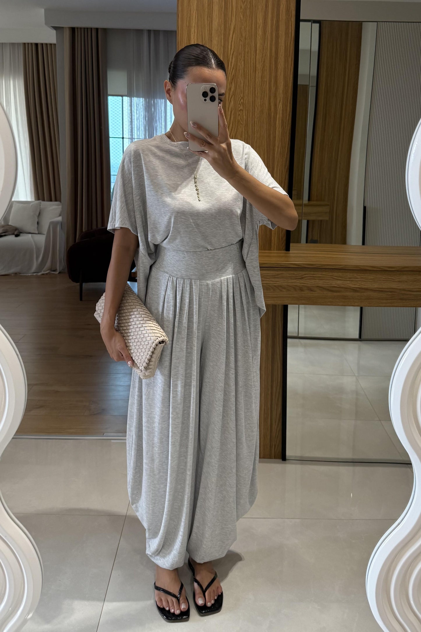 Jaden Gri Şalvar Modal Takım