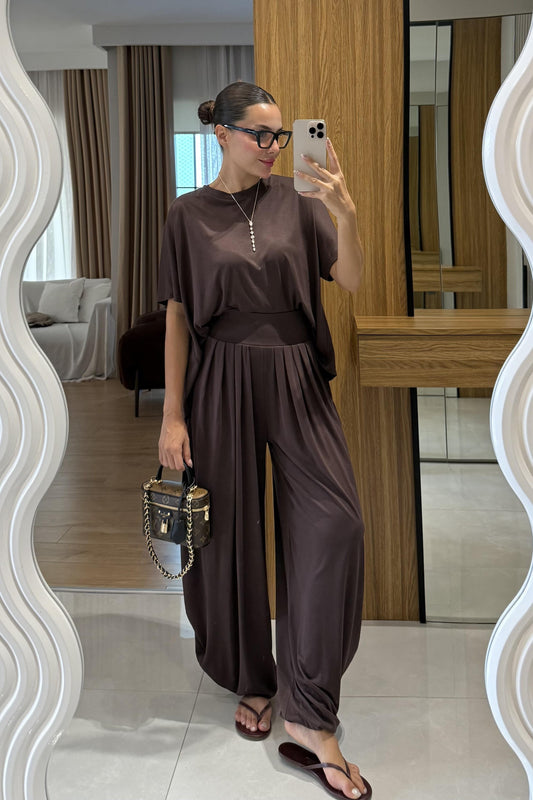 Jaden Kahve Şalvar Modal Takım