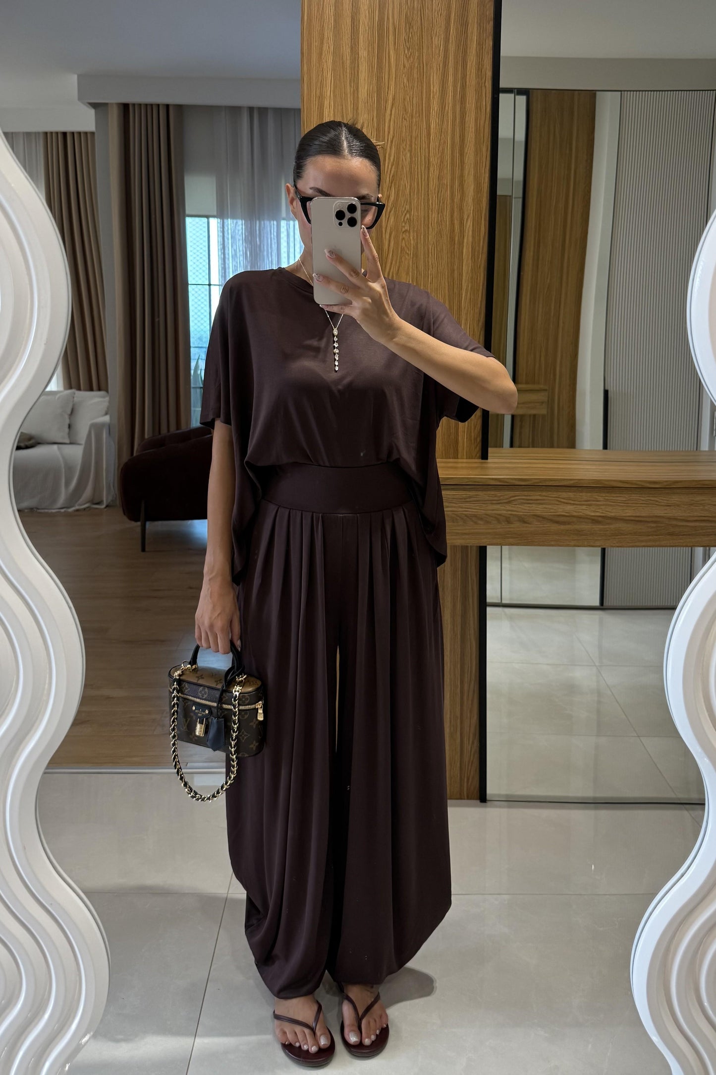 Jaden Kahve Şalvar Modal Takım