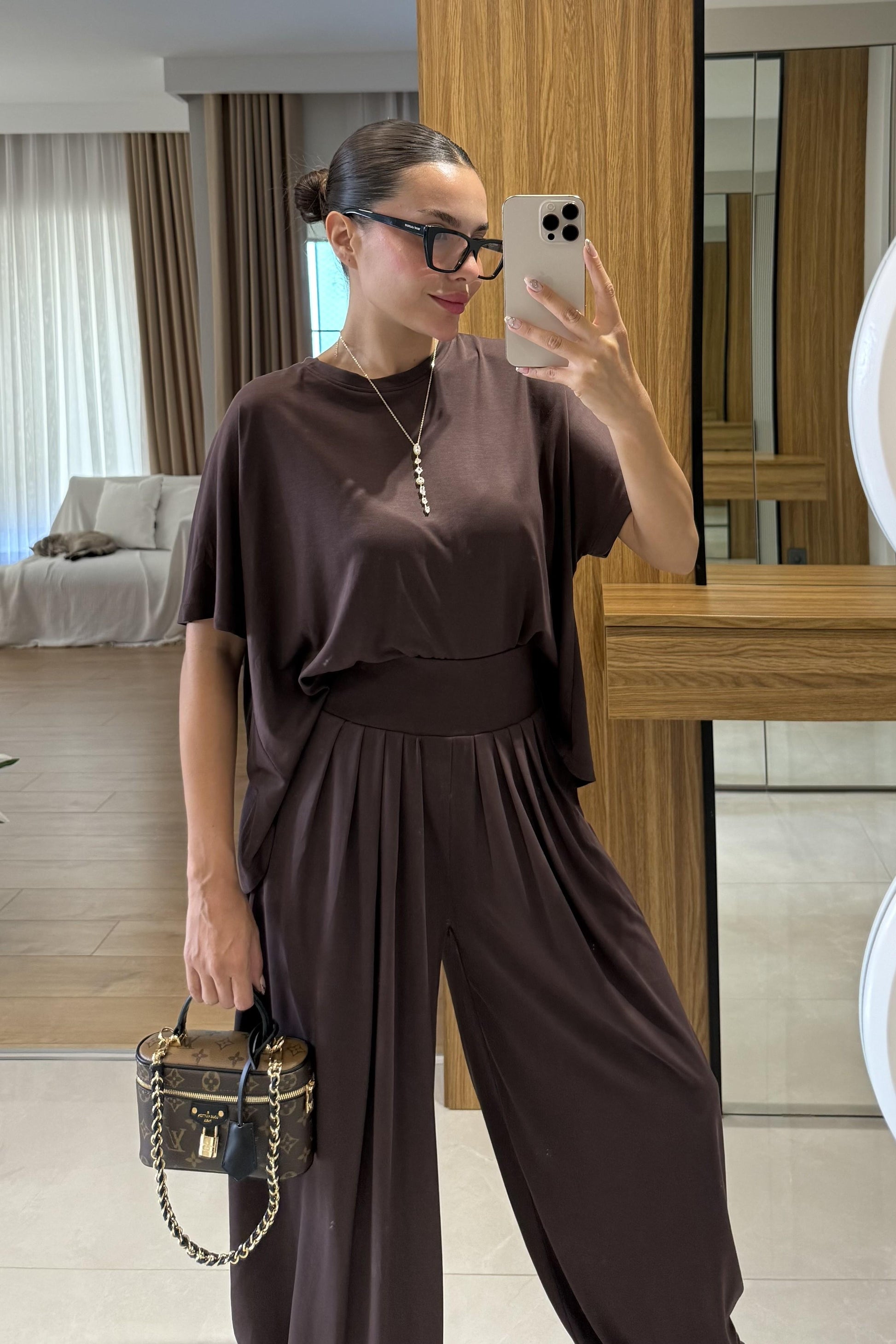 Jaden Kahve Şalvar Modal Takım