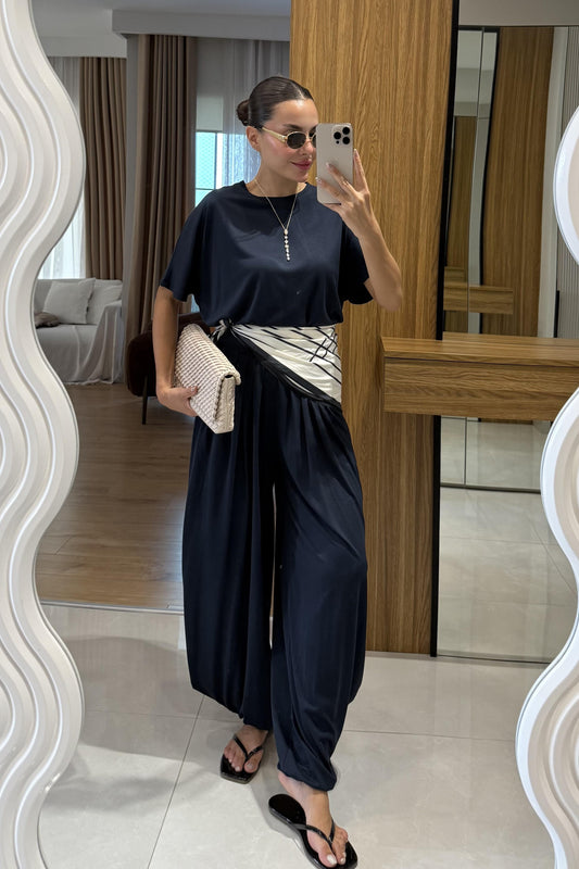 Jaden Lacivert Şalvar Modal Takım