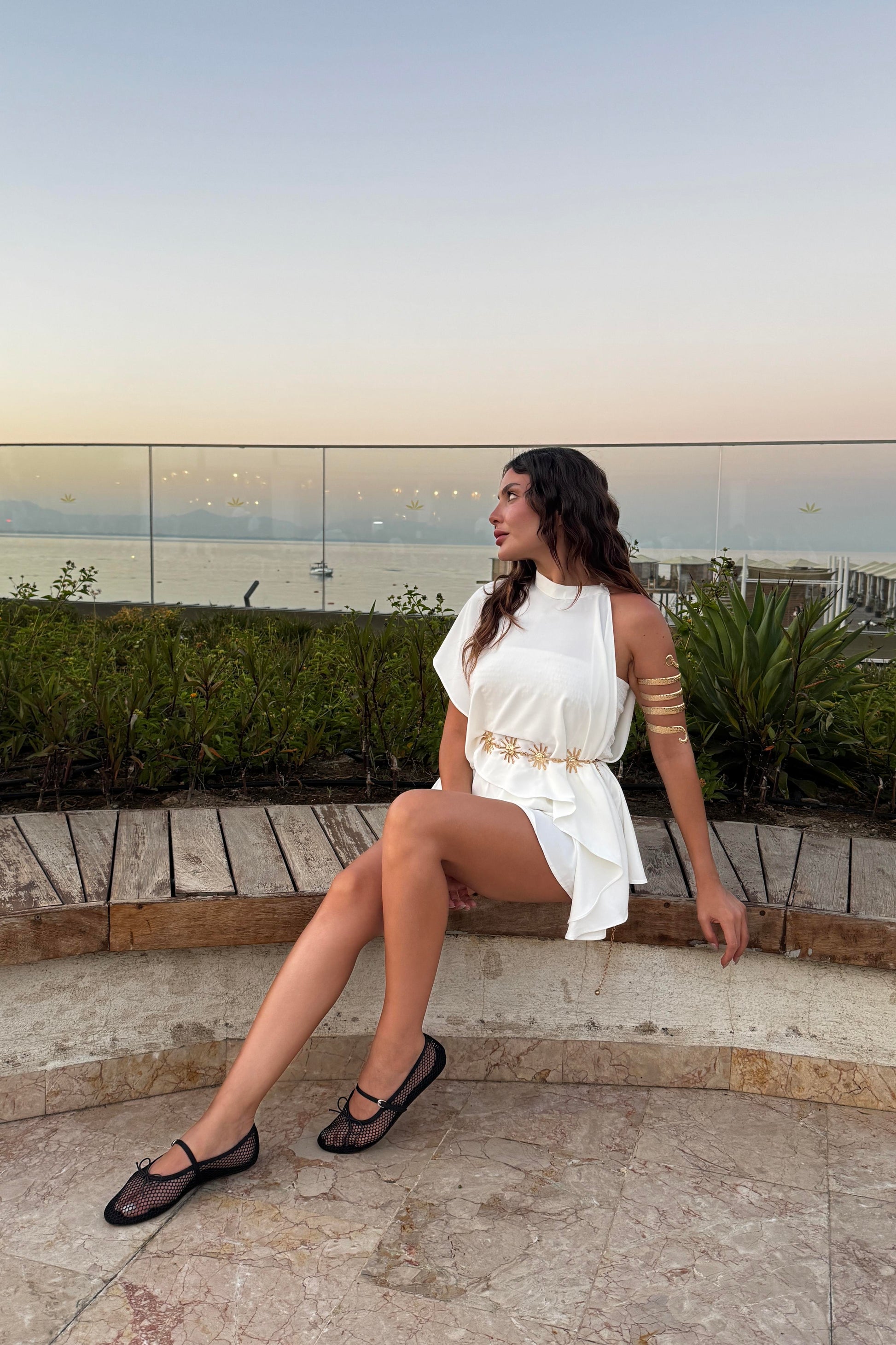 Jadira Beyaz Üçlü Şort Etekli Tasarım Takım