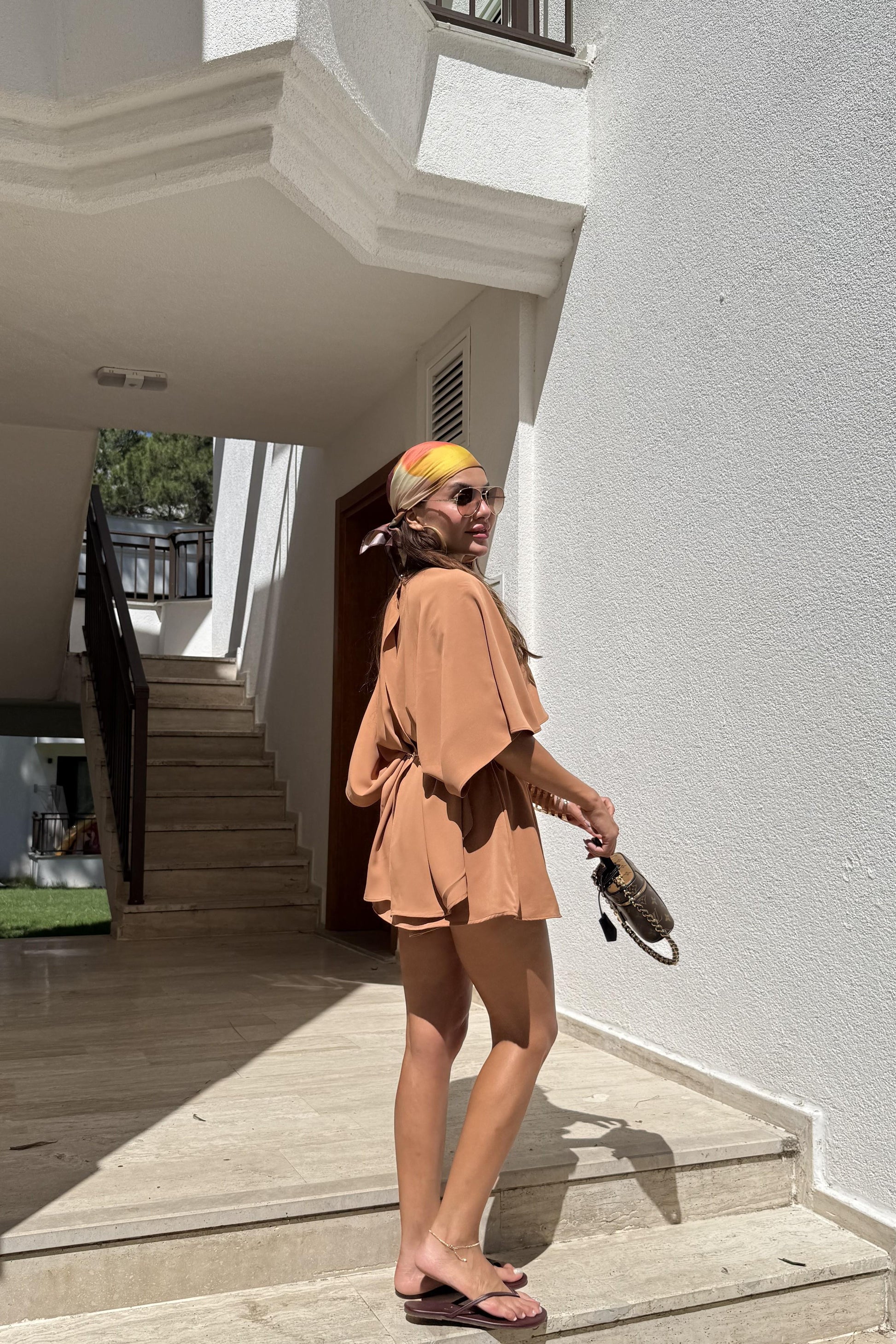 Jadira Kahve Üçlü Şort Etekli Tasarım Takım