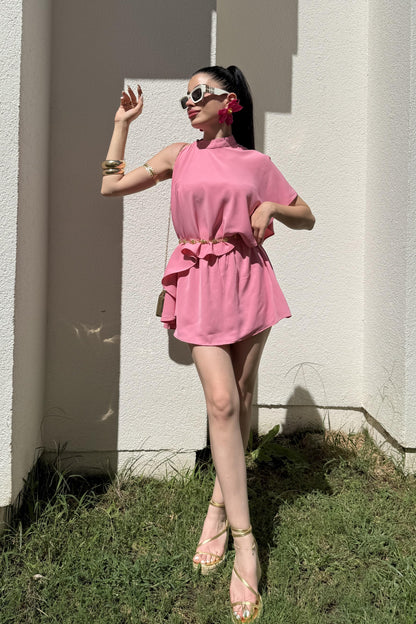 Jadira Pembe Üçlü Şort Etekli Tasarım Takım