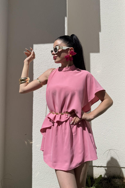 Jadira Pembe Üçlü Şort Etekli Tasarım Takım