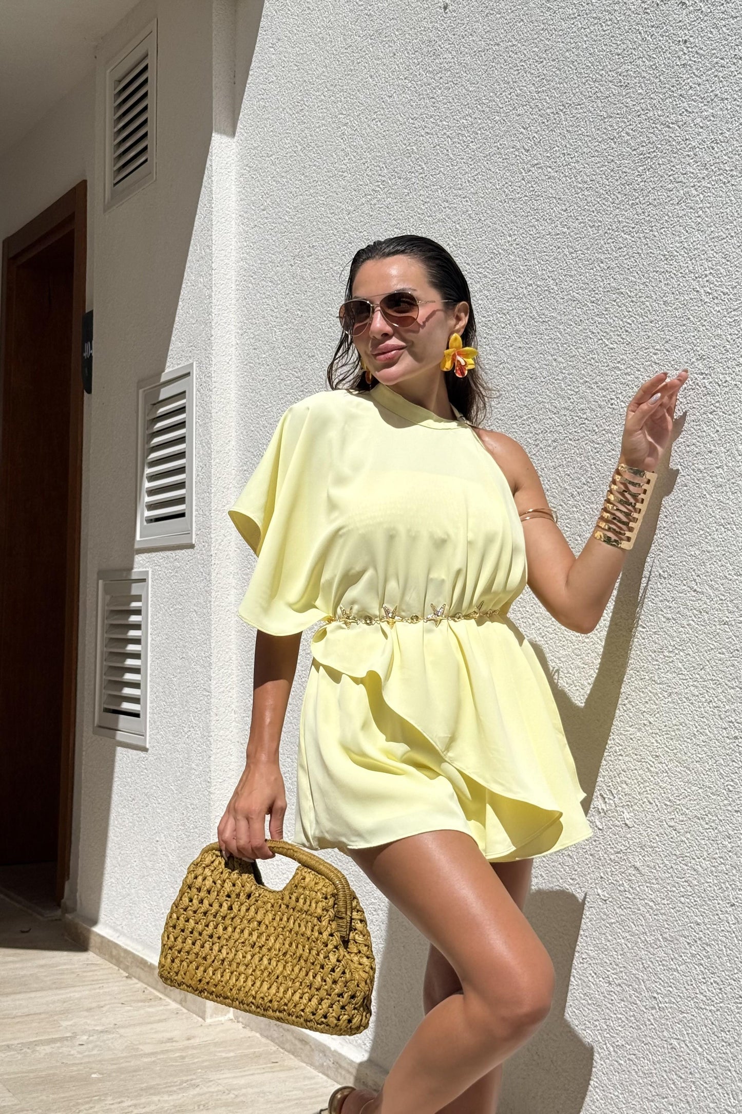 Jadira Sarı Üçlü Şort Etekli Tasarım Takım