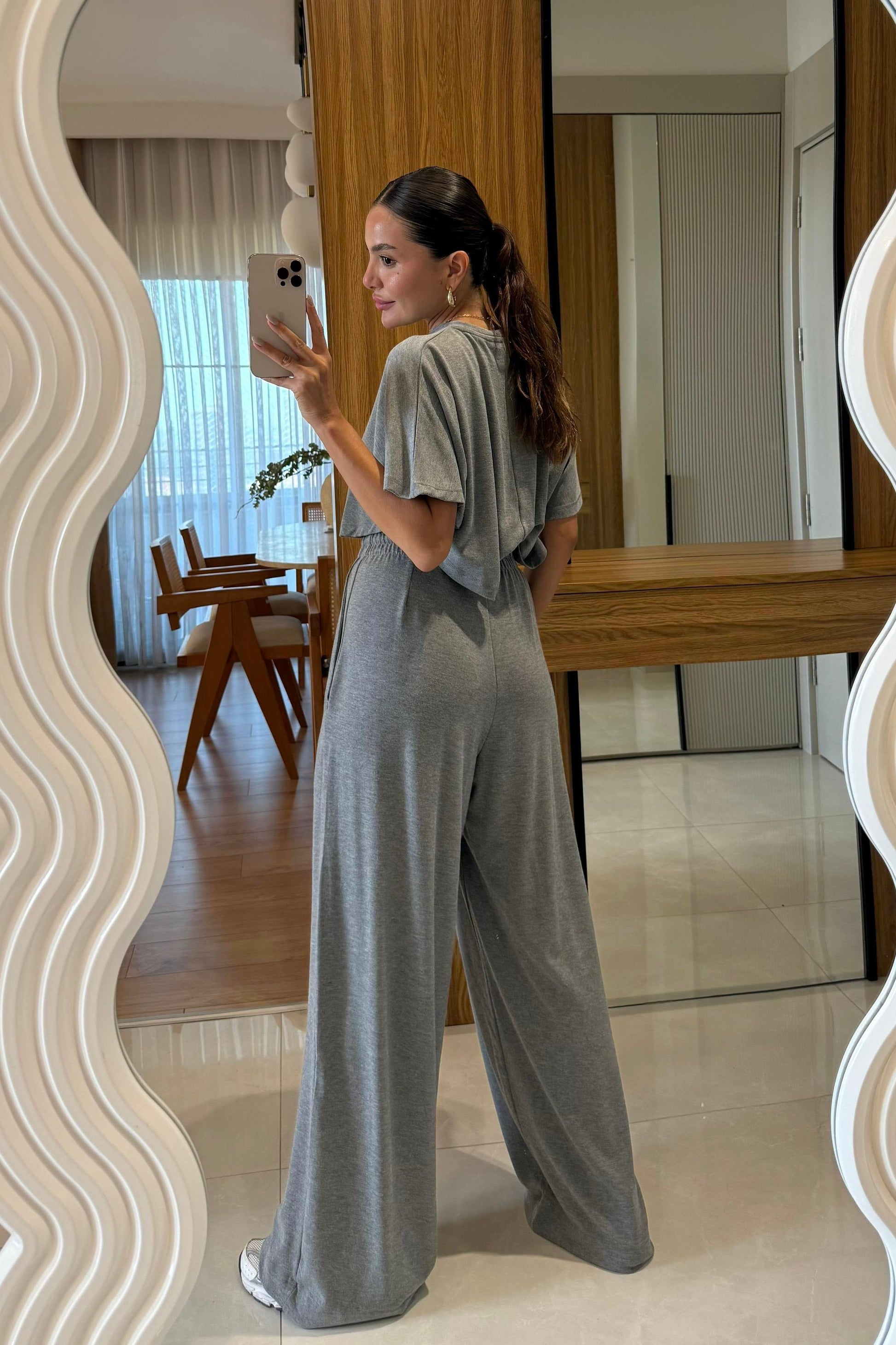 Jadon Gri Panço Tshirt-Pantolon Spor Takım