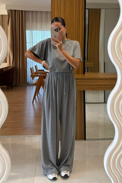 Jadon Gri Panço Tshirt-Pantolon Spor Takım