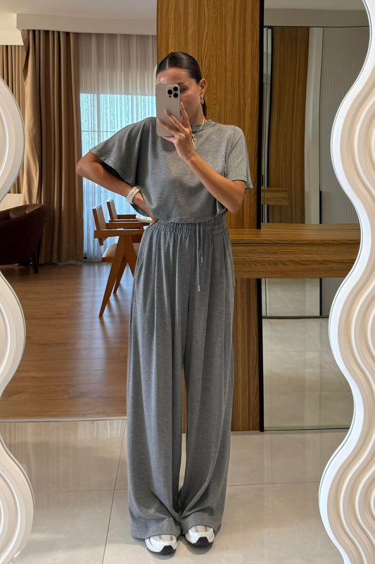 Jadon Gri Panço Tshirt-Pantolon Spor Takım