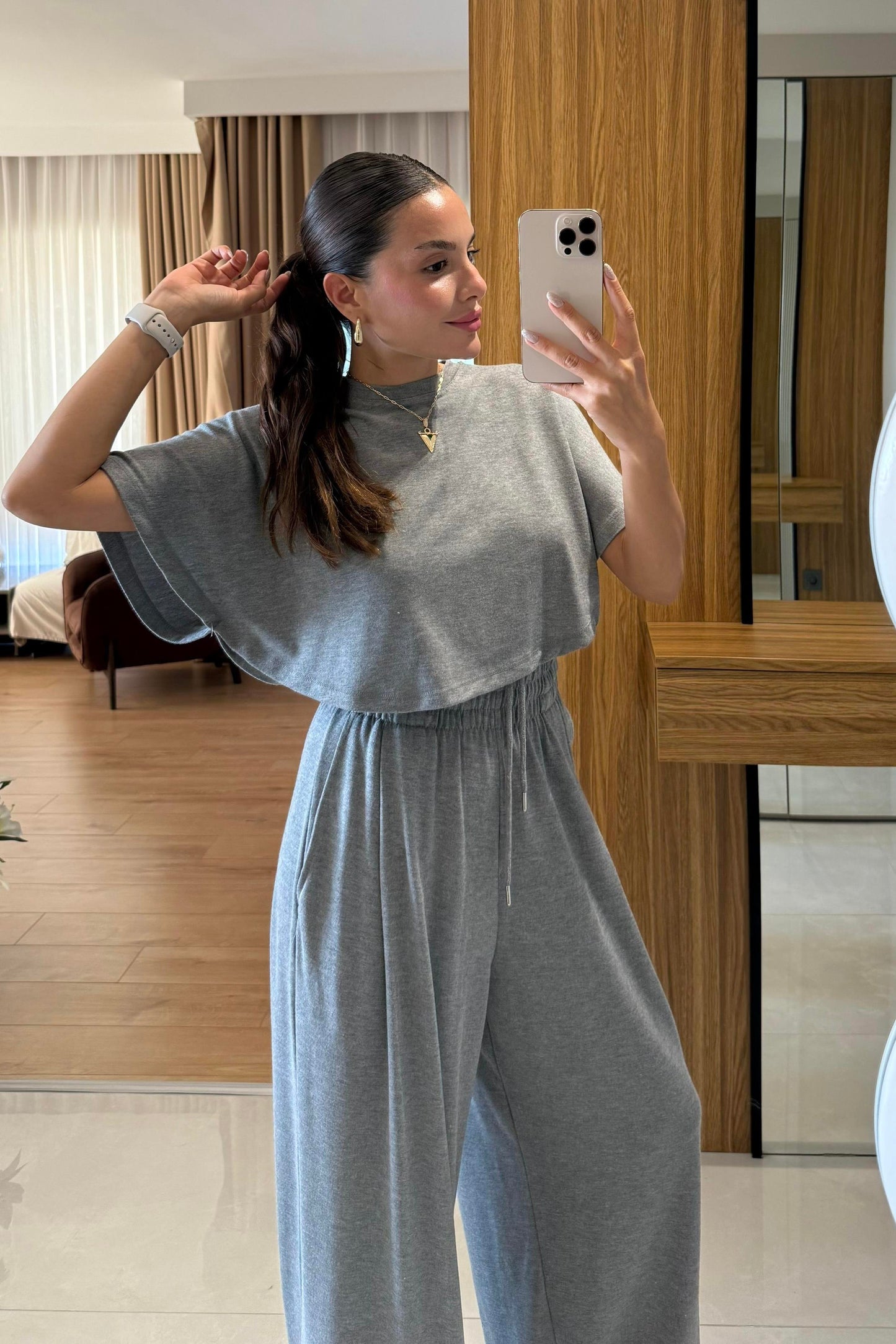 Jadon Gri Panço Tshirt-Pantolon Spor Takım