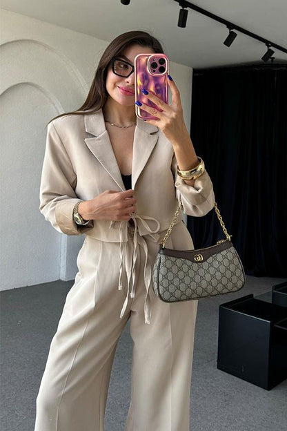 Jair Krem Bağlama Detaylı Blazer Takım