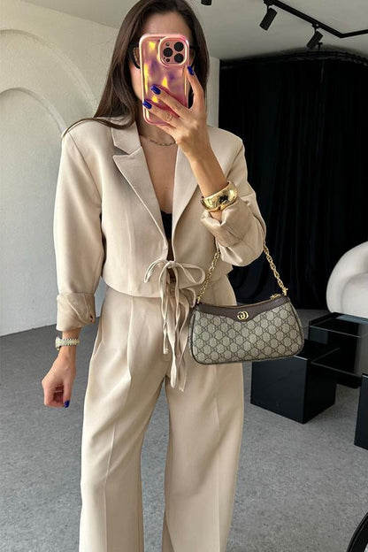 Jair Krem Bağlama Detaylı Blazer Takım