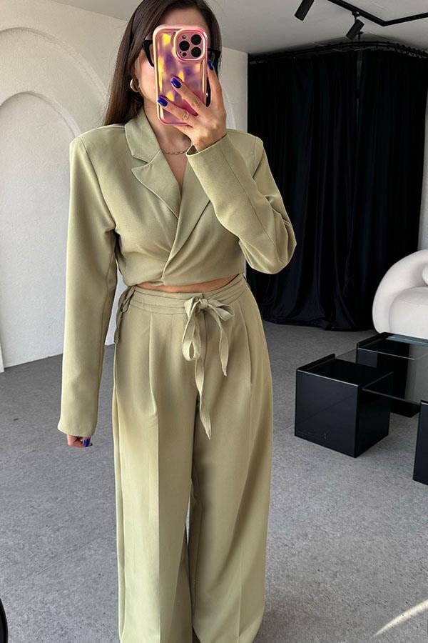 Jair Mint Yeşili Bağlama Detaylı Blazer Takım
