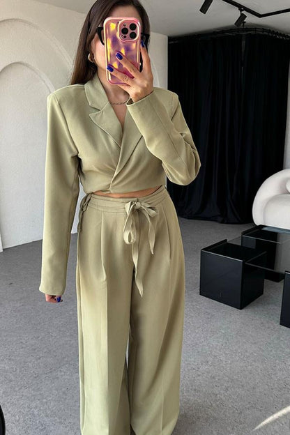 Jair Mint Yeşili Bağlama Detaylı Blazer Takım