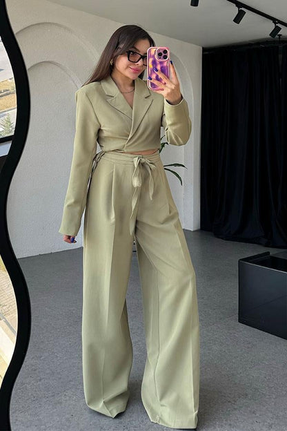 Jair Mint Yeşili Bağlama Detaylı Blazer Takım