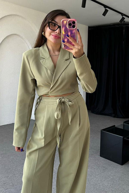Jair Mint Yeşili Bağlama Detaylı Blazer Takım