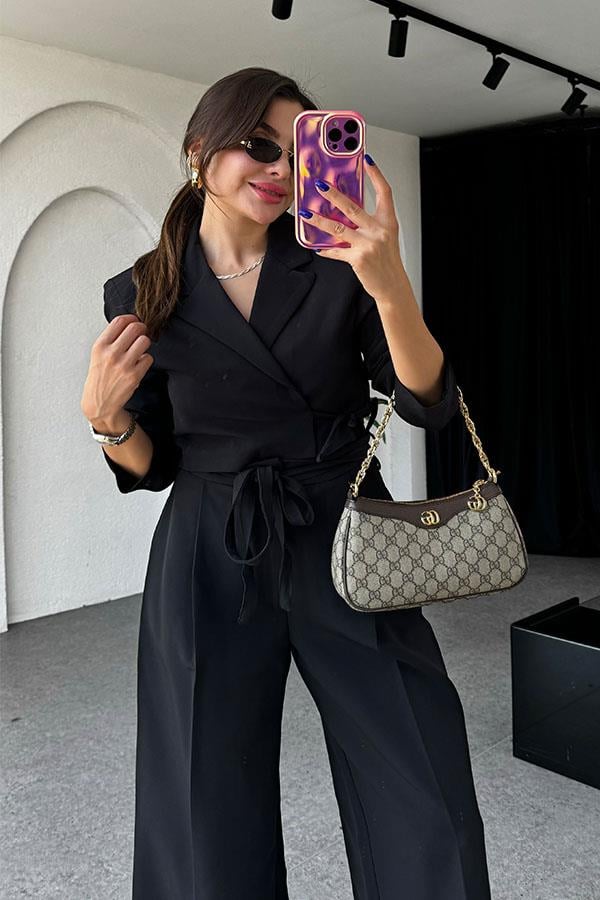 Jair Siyah Bağlama Detaylı Blazer Takım