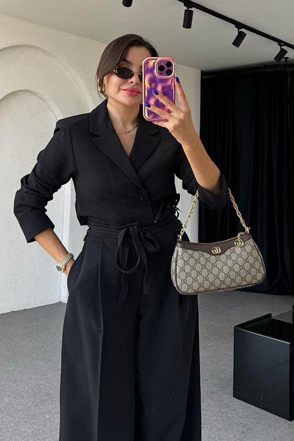 Jair Siyah Bağlama Detaylı Blazer Takım