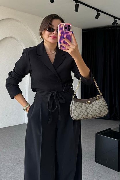 Jair Siyah Bağlama Detaylı Blazer Takım