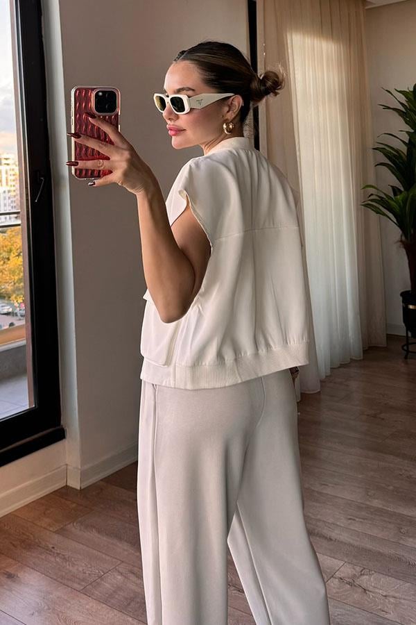 Jane Vatka Detaylı Beyaz Yelek