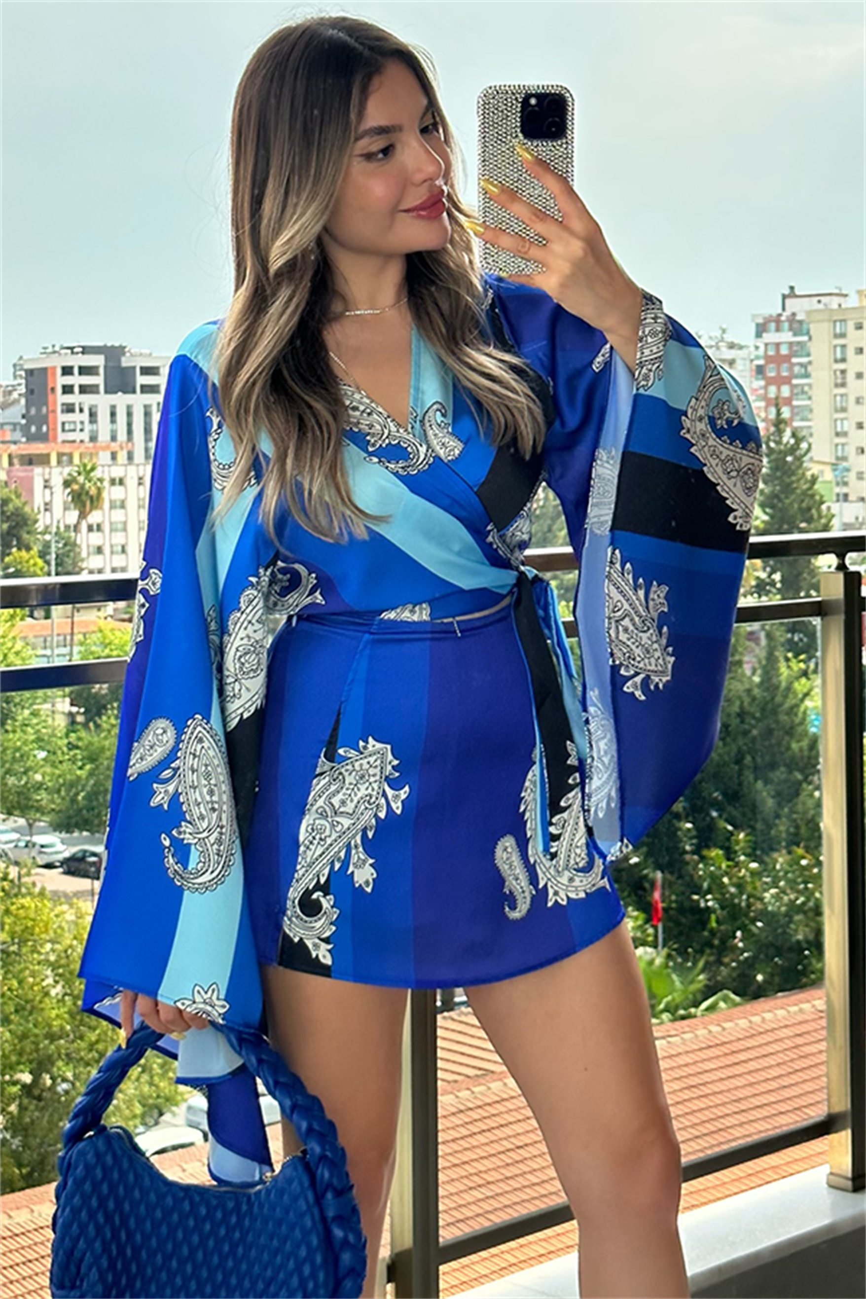 Janet ispanyol kol saten mavi geçişli takım