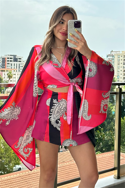 Janet ispanyol kol saten pembe geçişli takım