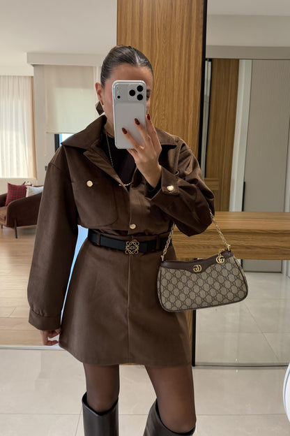 Jannet Kahve Kadife Takım