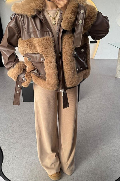 Janus Kahve Kürklü Deri Ceket