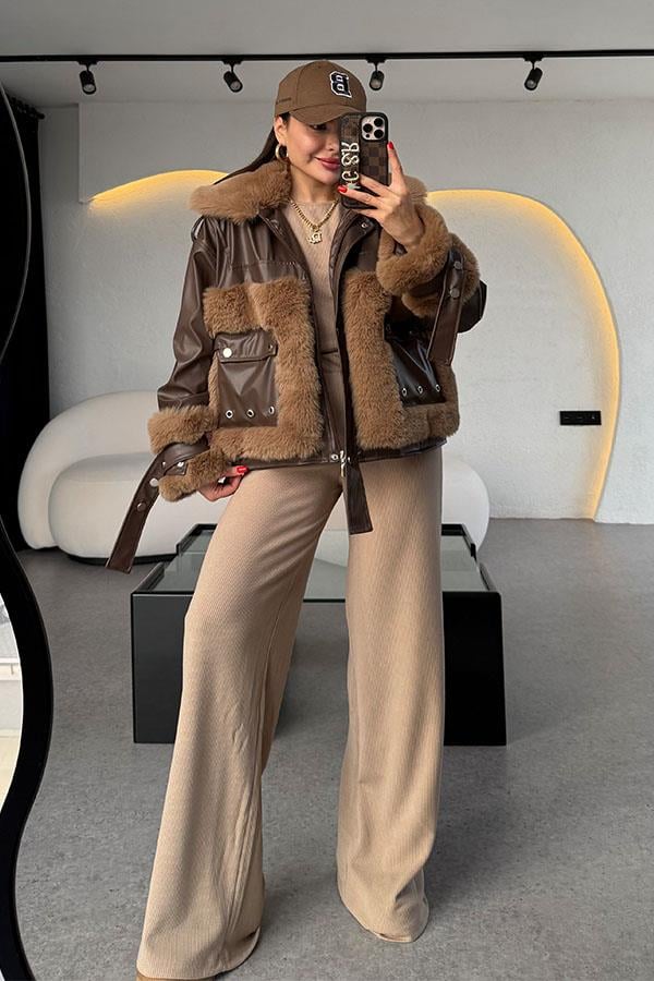 Janus Kahve Kürklü Deri Ceket