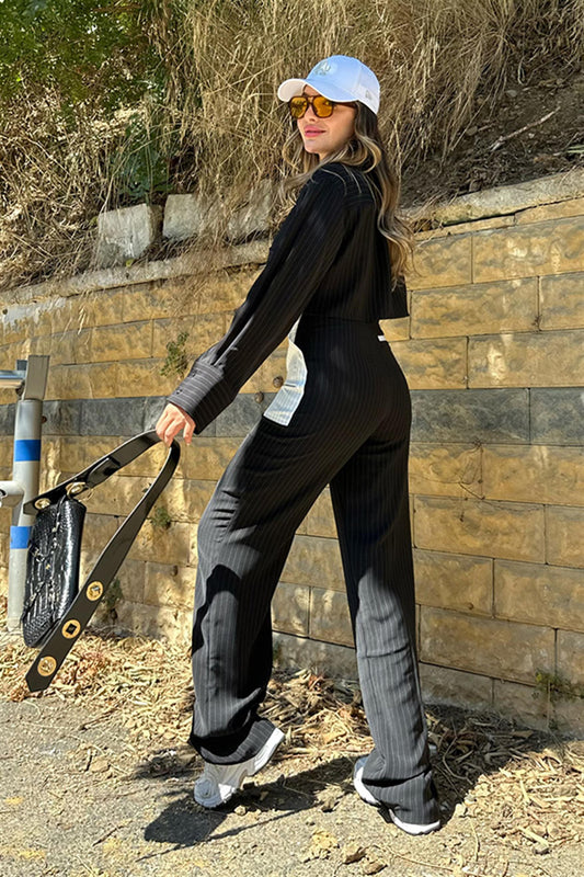 Jeanne beyaz cepli çizgili takım