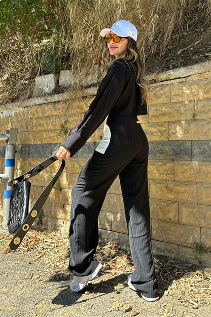 Jeanne beyaz cepli çizgili takım