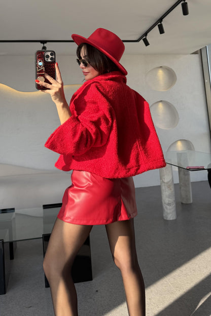 Jeneva Kırmızı Kırçıllı Ceket