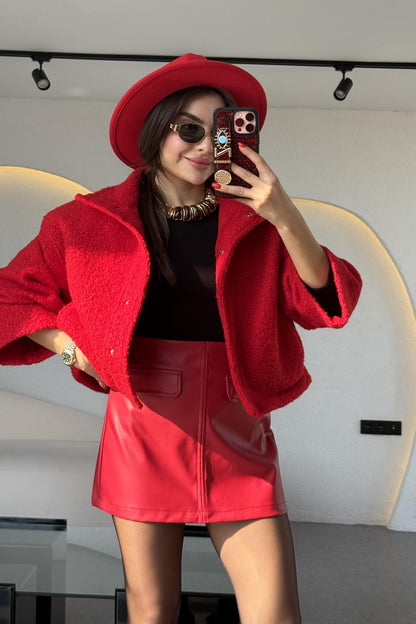 Jeneva Kırmızı Kırçıllı Ceket
