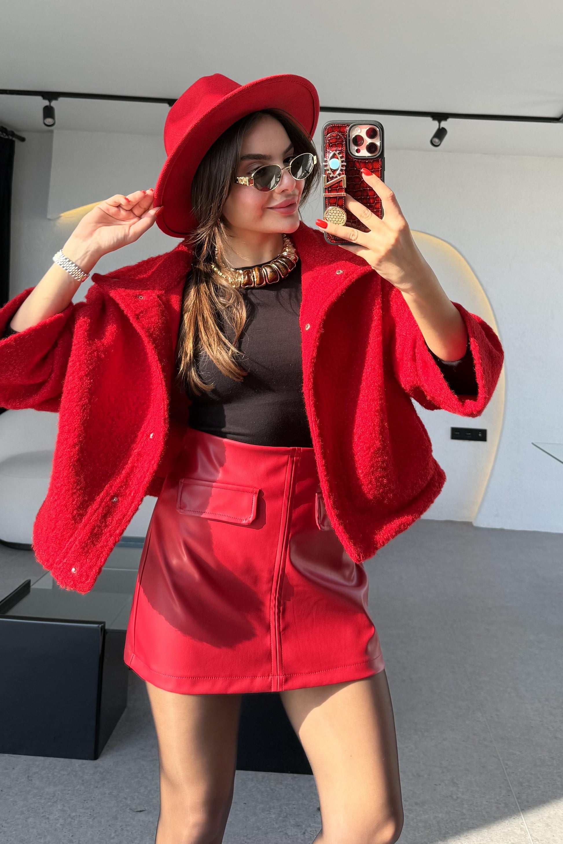 Jeneva Kırmızı Kırçıllı Ceket