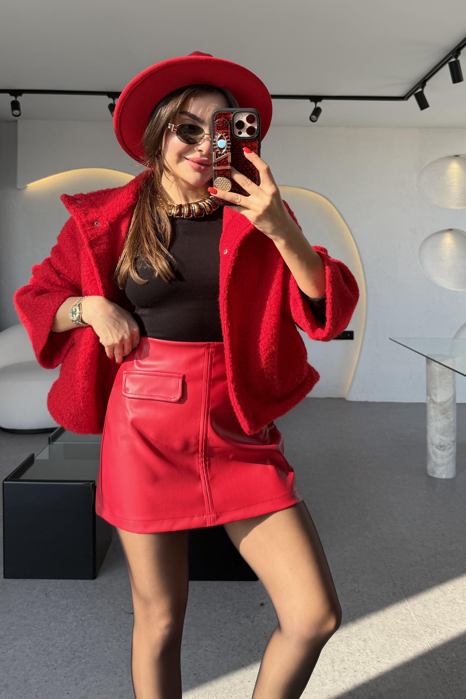 Jeneva Kırmızı Kırçıllı Ceket