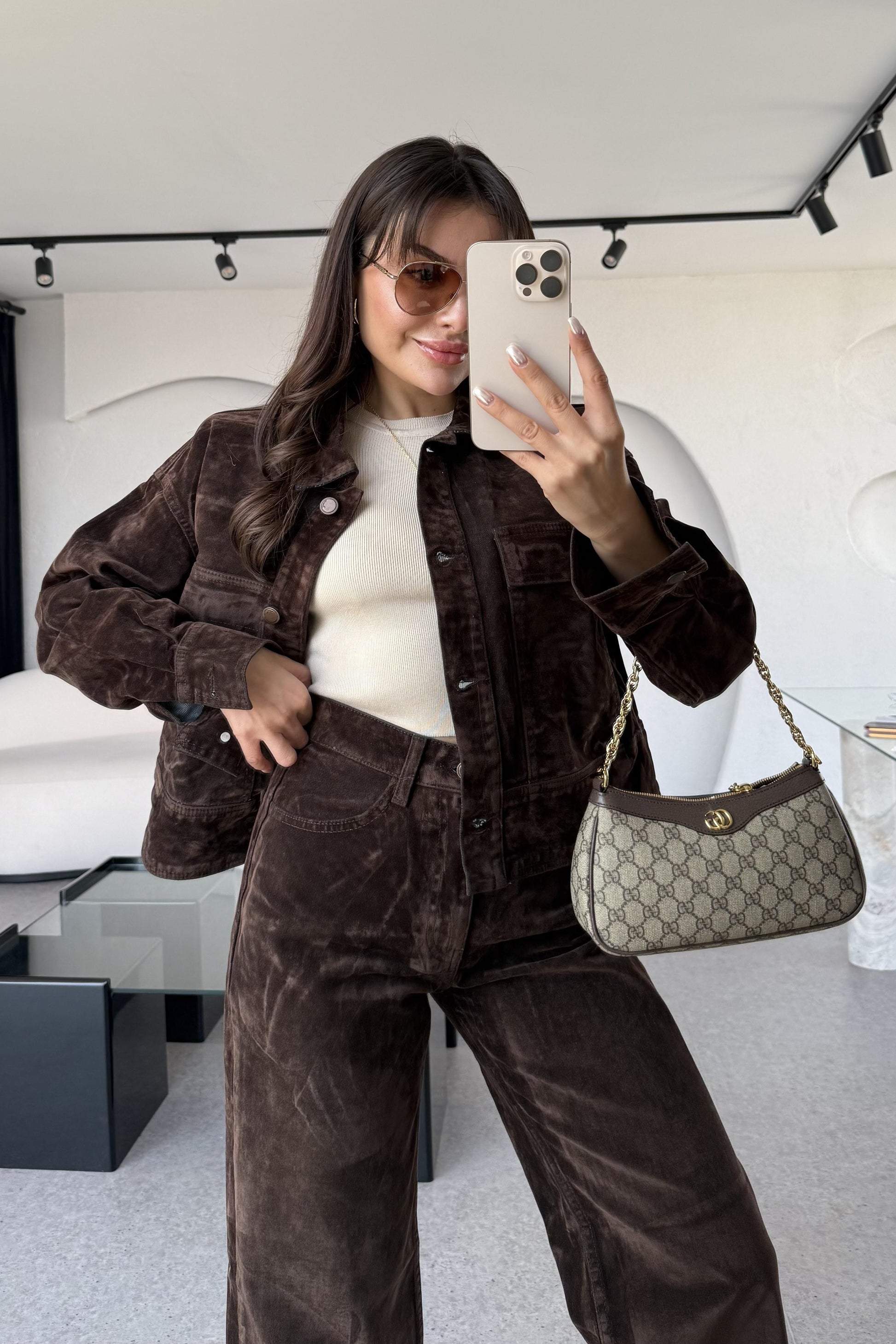 Jennifer Acı Kahve Cep Detaylı Denim Floklu Ceket