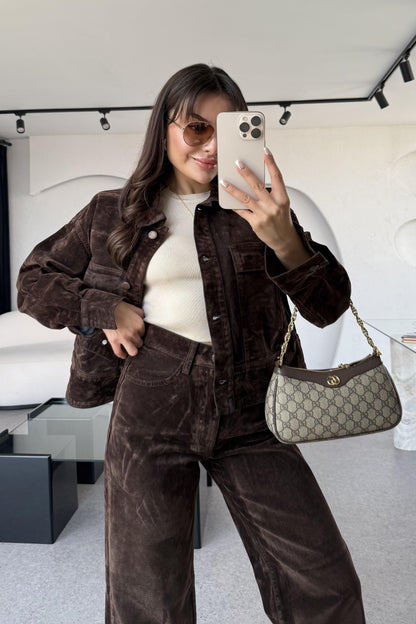 Jennifer Acı Kahve Cep Detaylı Denim Floklu Ceket