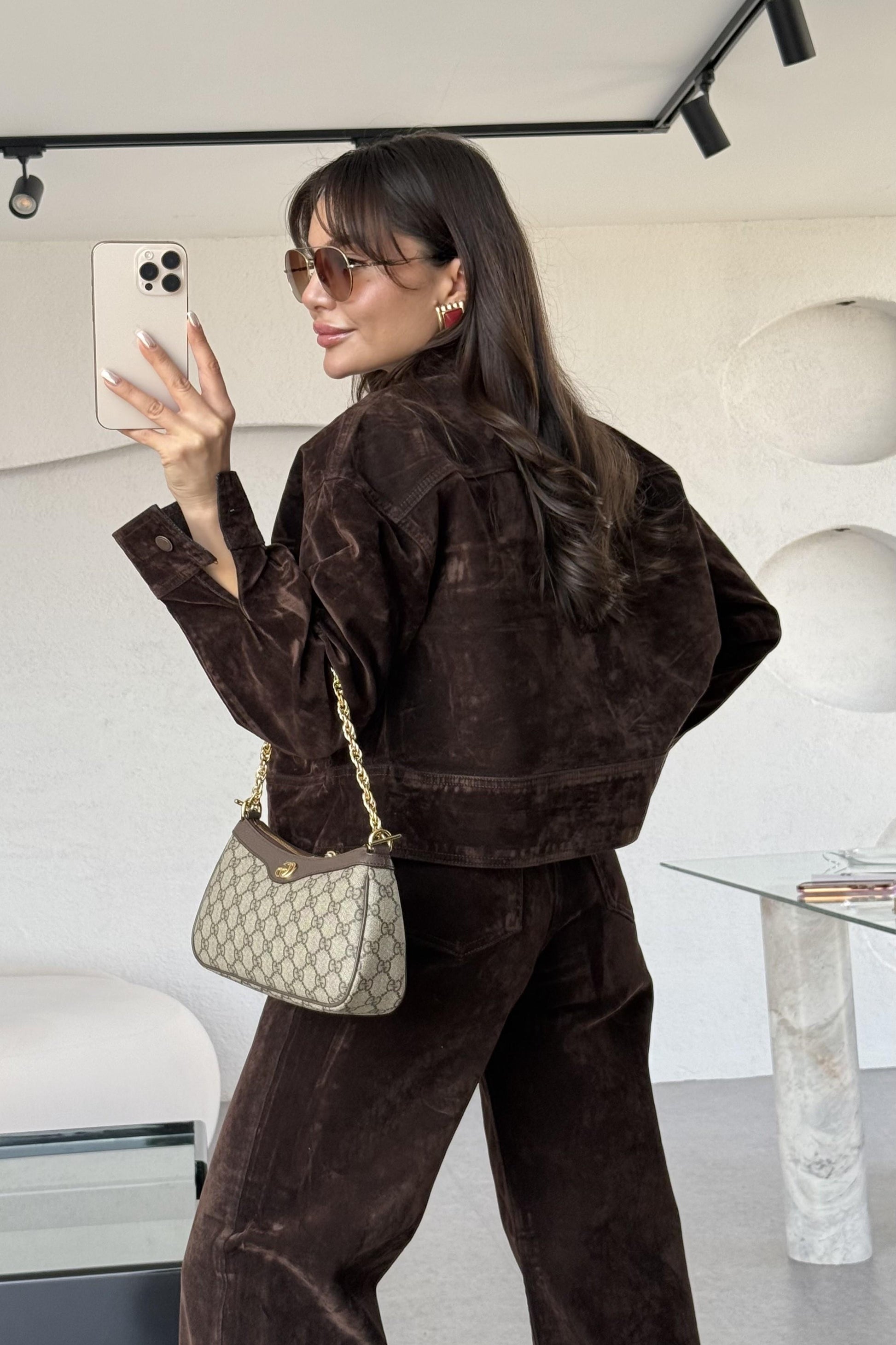 Jennifer Acı Kahve Cep Detaylı Denim Floklu Ceket