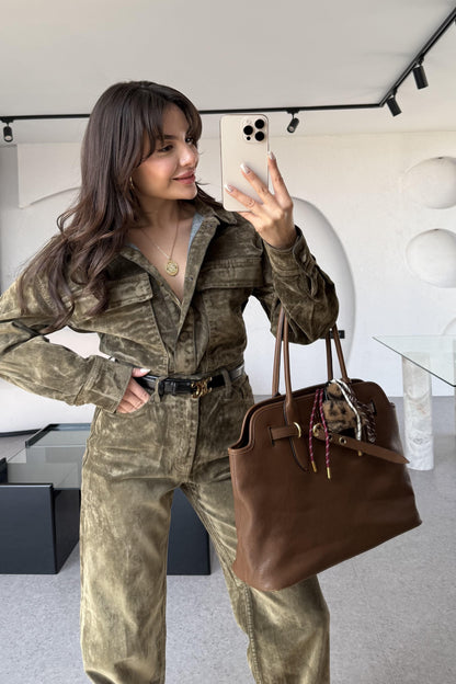 Jennifer Haki Cep Detaylı Denim Floklu Ceket