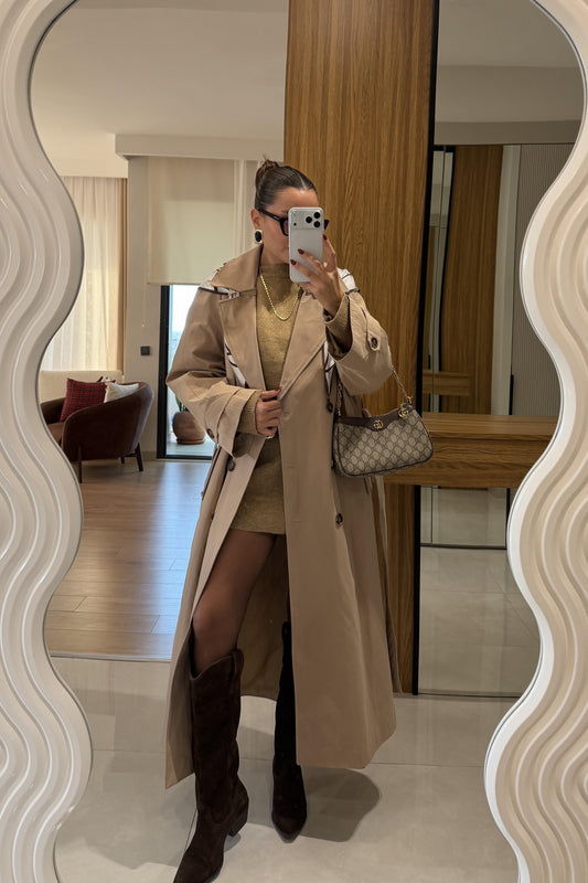 Jenny Karamel Fular Detaylı Trenç