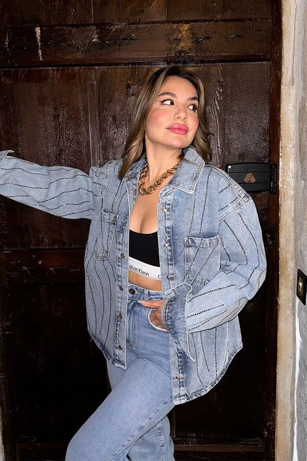 Jesefien Taş İşlemeli Kot Ceket