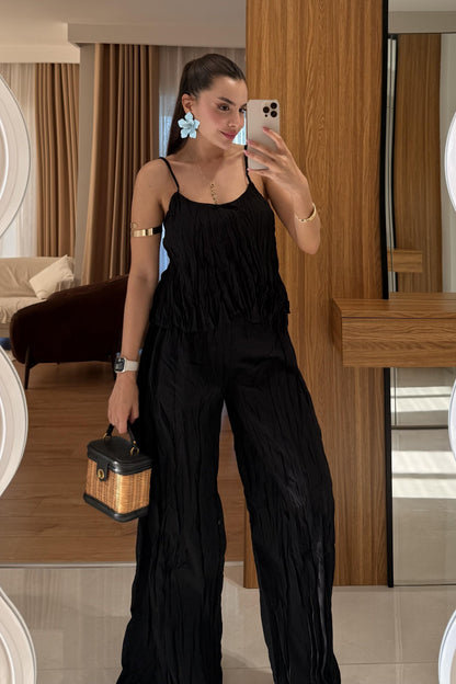 Jolanka Siyah Kırışık Model Askılı Takım