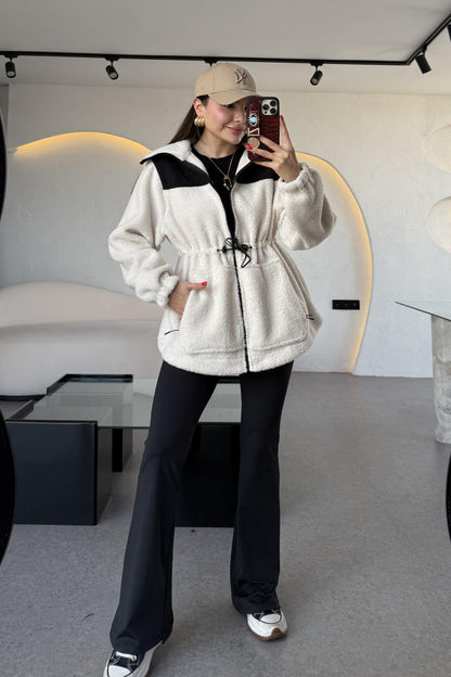 Jonas Krem Beli Lastikli Teddy Ceket