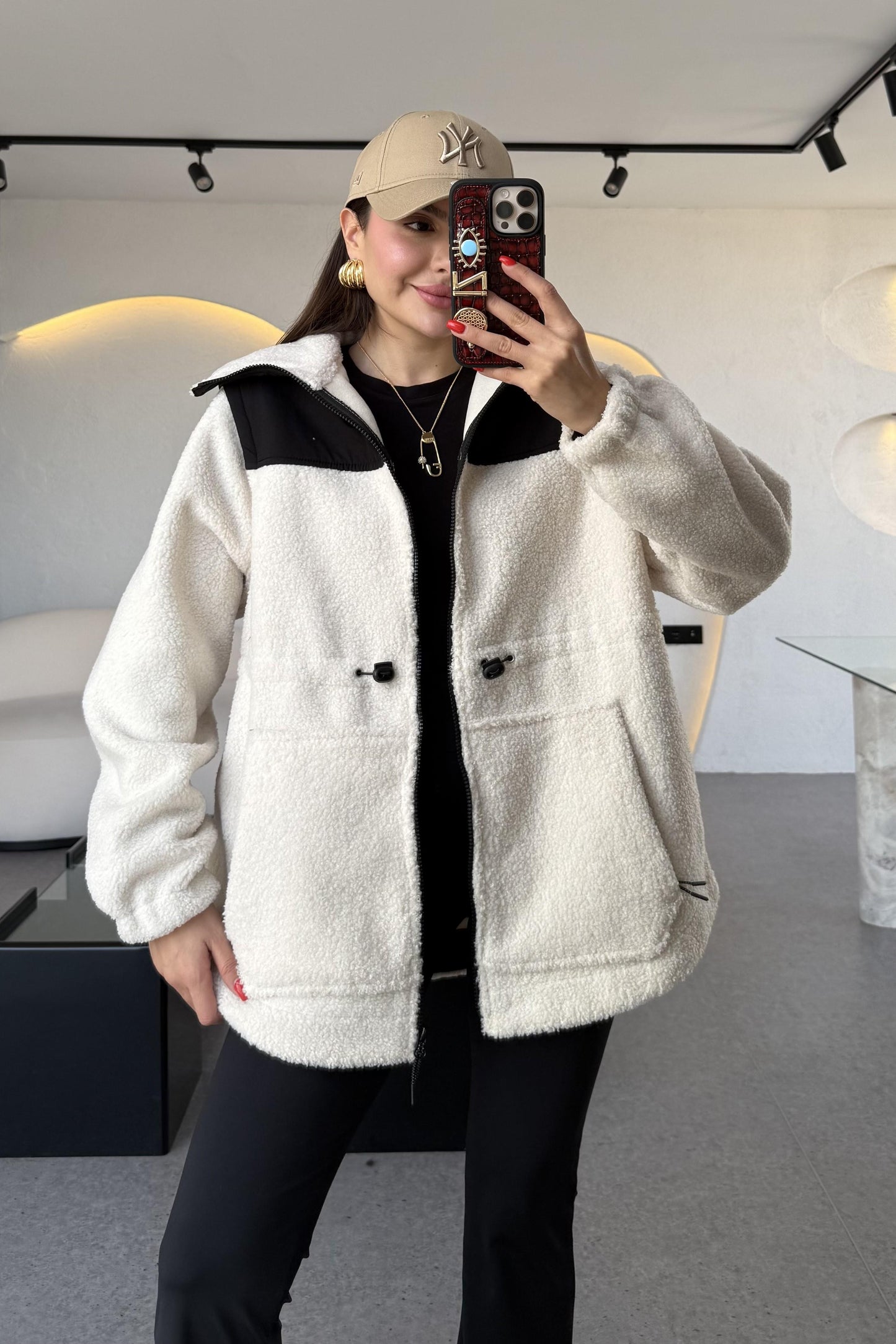 Jonas Krem Beli Lastikli Teddy Ceket