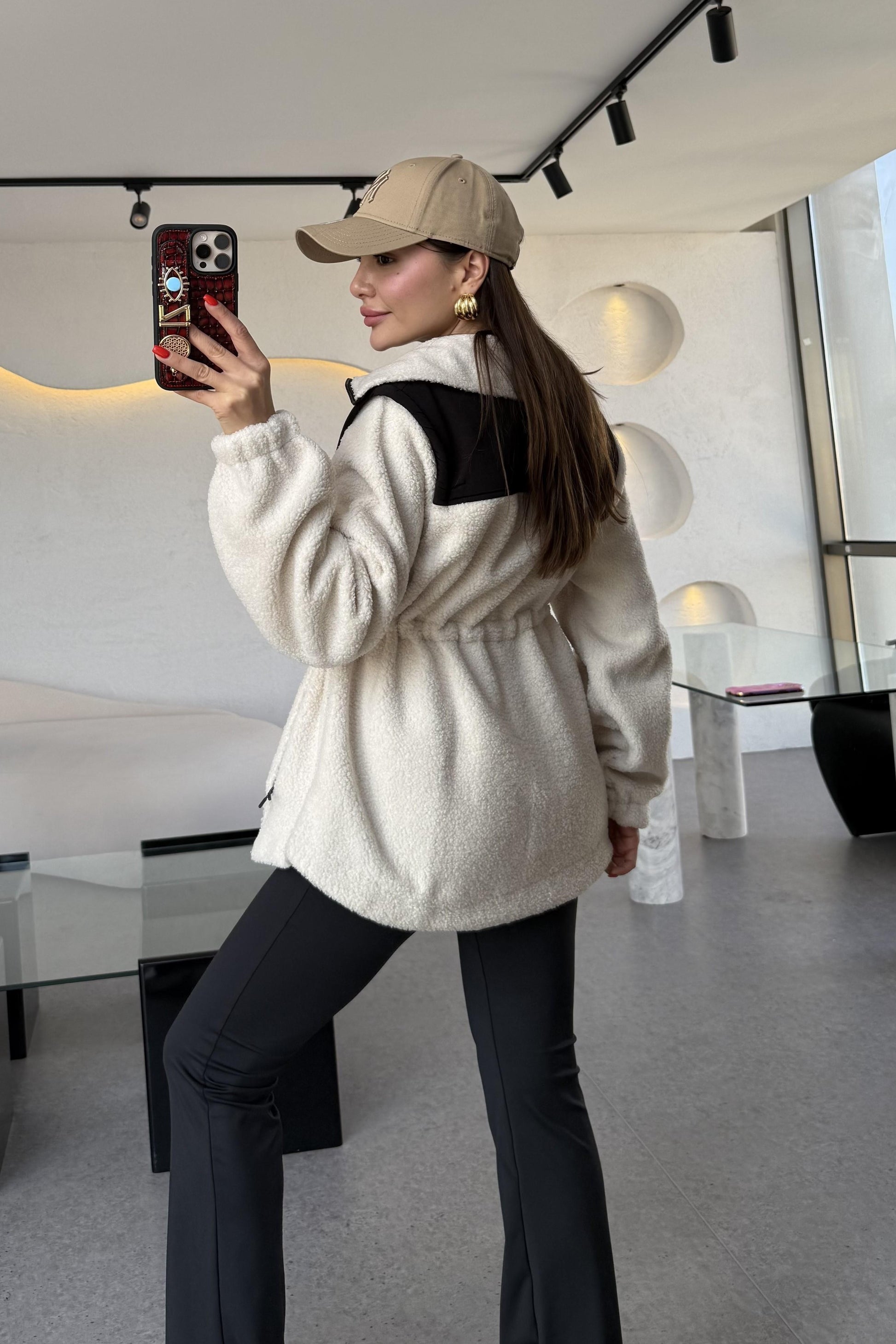 Jonas Krem Beli Lastikli Teddy Ceket