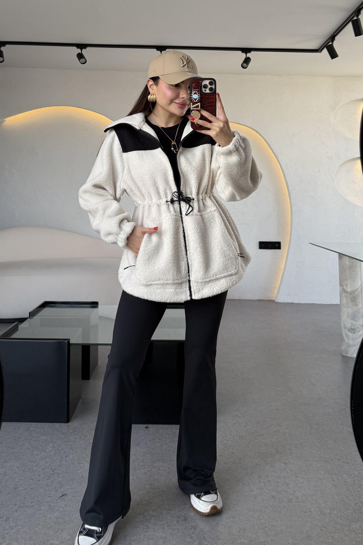 Jonas Krem Beli Lastikli Teddy Ceket